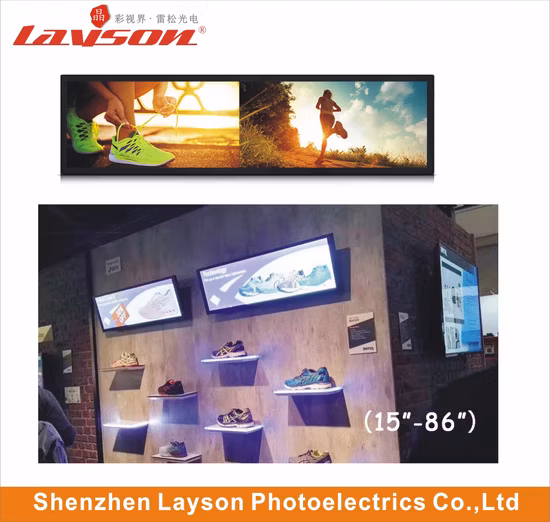 24 인치 울트라 와이드 스트레치 바 광고 미디어 플레이어 WiFi 네트워크 디지털 간판 멀티미디어 LED 모니터 풀 컬러 LCD 패널 디스플레이
